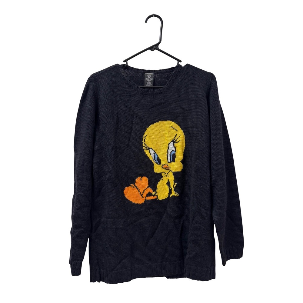 Vintage Warner Bros Studio Store Tweety Bird Knit Sweater Black Wool Blend M